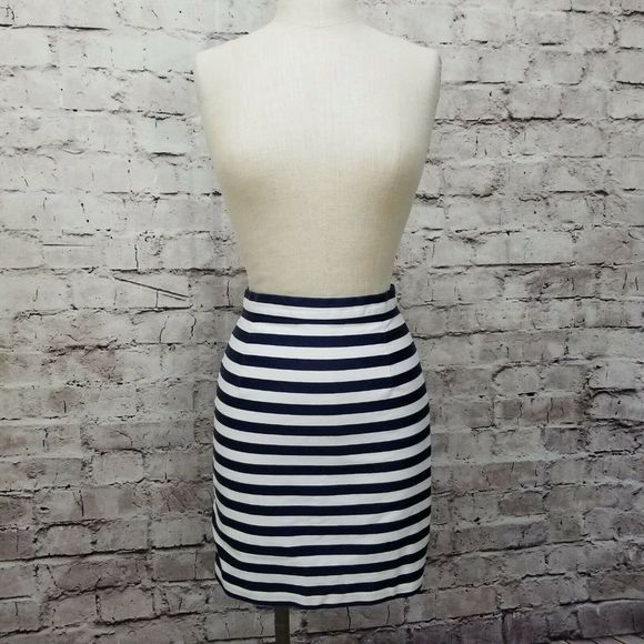Vintage 80s Roger Sakoun Paris‎ Navy White Striped High Waisted Aline Mini Skirt - Picture 1 of 8